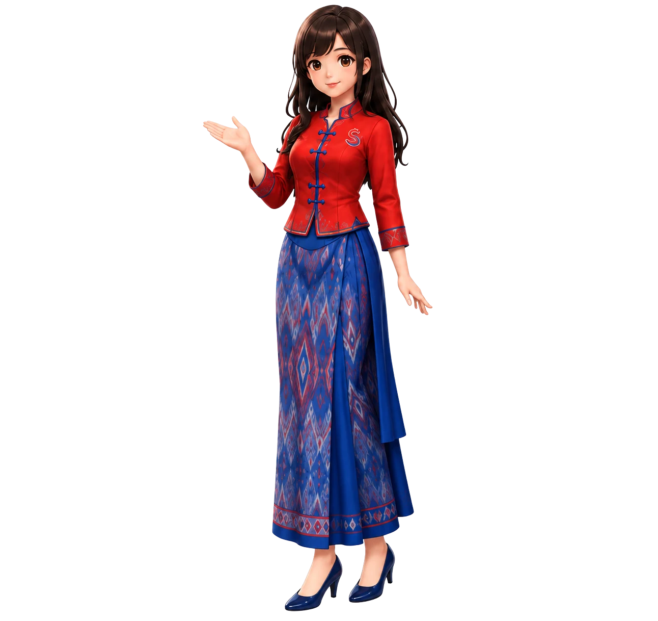 ミャンマーの伝統衣装を着たキャラクター